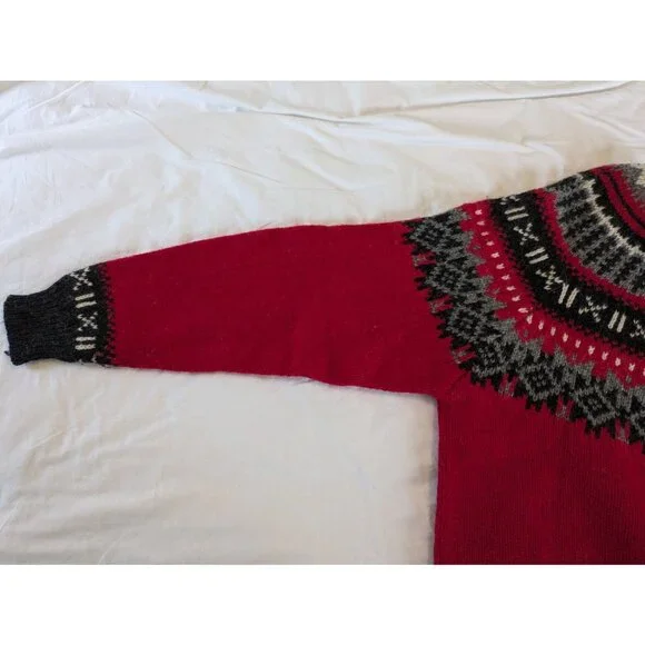 Vintage Woolrich Sweater Men's Sz XL Fair Isle Red & Gray Wool Pullover 80s, 90s